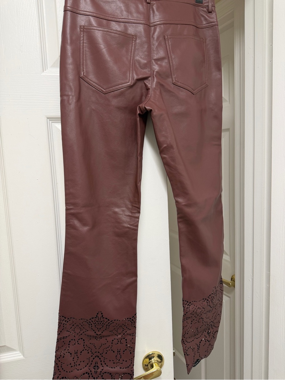 NWT By Anthropologie Faux Leather Slim Flare Pants Chocolate Size 8 - Picture 14 of 16